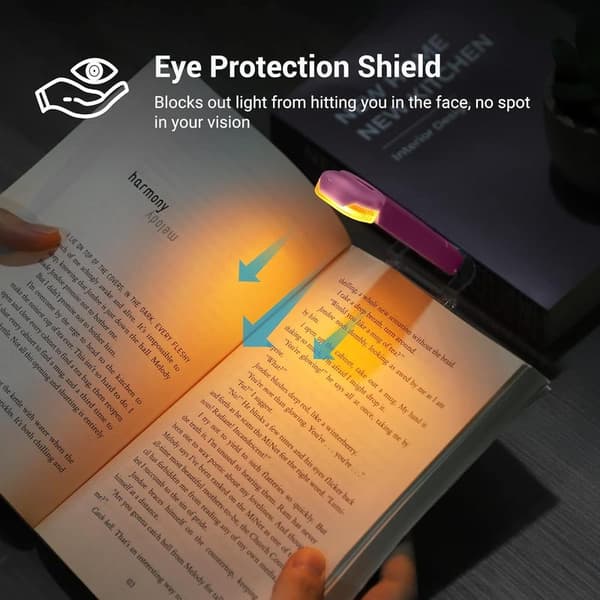 Amber Book Light, USB Rechargeable Reading Light, Clip-on Light for Books, Adjustable Brightness, Sleep Aid Light, Warm White Light