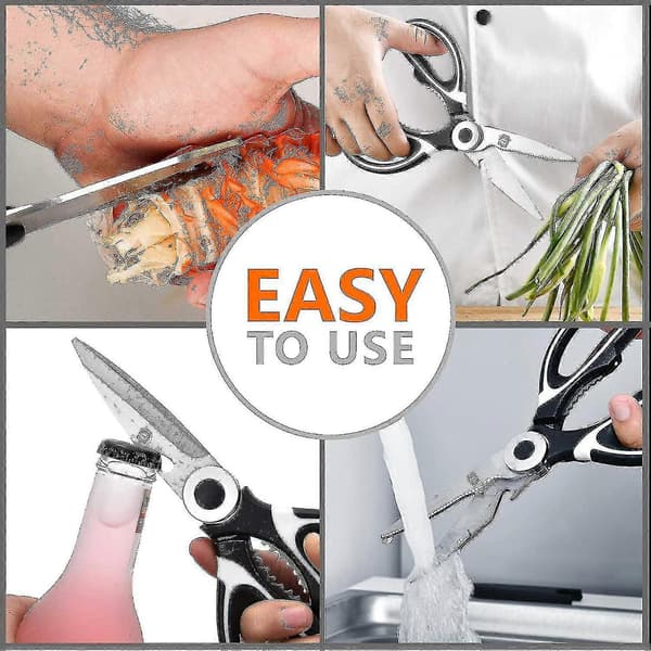 Chicken Bone Scissors, Multifunctional Kitchen Scissors With Non-Slip Handle And Lock, Corkscrew Black [xc]