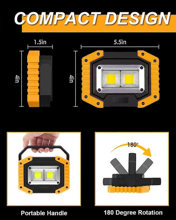 30W LED Work Light Rechargeable Portable COB Headlight Super Bright 2000LM Battery Outdoor Security Light USB Waterproof