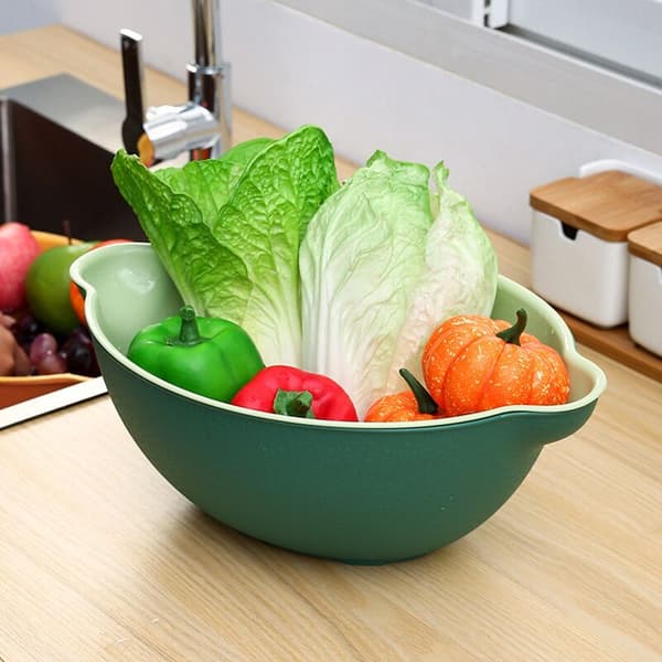 Kitchen Strainer Set Plastic Pasta Strainer Colander Fruit Bowl Double-Layer Drain Bowl Vegetable Washing Basket, A