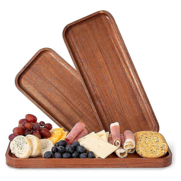 Solid Wood Plate Rectangular Wooden Plate With Raised Edges For Finger Food Appetizer