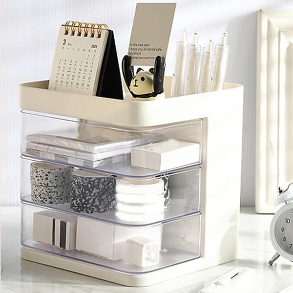 Makeup and Skincare Organizer, Layered Makeup Storage Box, Cosmetic Storage Box, Office Makeup Organizer, Makeup Storage Box[DB] White. White.