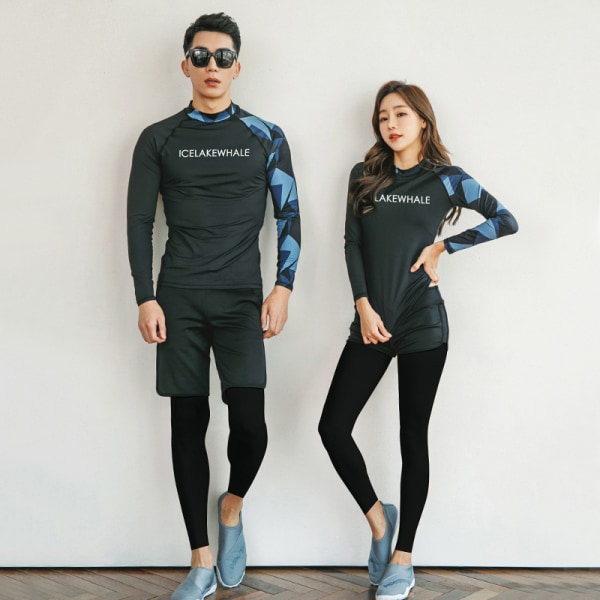 Uusi korealaistyylinen märkäpuku pariskunnille: Miesten kolmiosainen pitkähihainen ja pitkät housut jaettu uimapuku-L