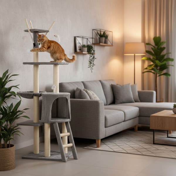 Klorestativ for katter med hengekøye og sisalstolper, 134 cm