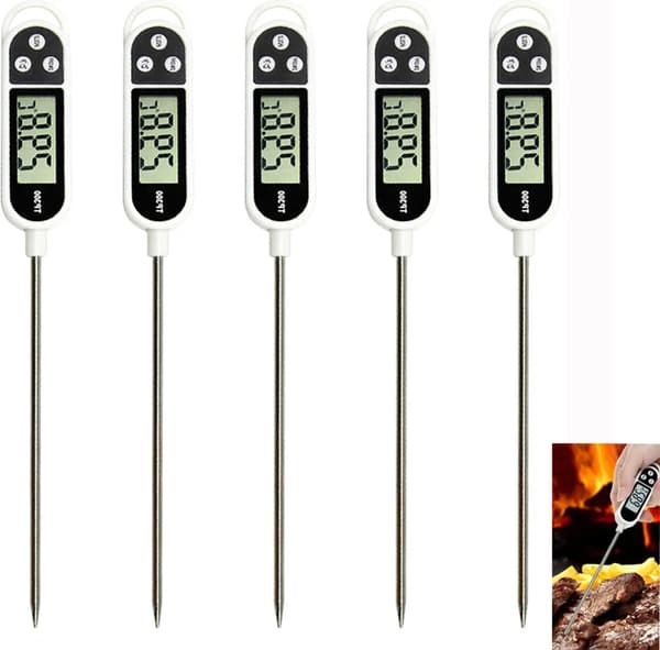 Sett med 5 digitale termometre, steketermometer, kjøtttermometer, LCD grill BBQ kjøtt, grilltermometer