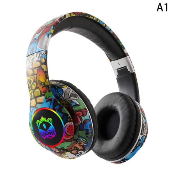 Trådløse headset med blinkende lys til børn med mikrofon, Bluetooth, sort
