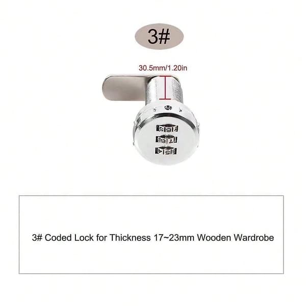 Code Lock, Coded Drawer Cabinet Lock, Digital, Mechanical, Zinc Alloy, 3-Digit