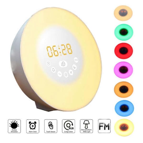 Wake-up Light Alarm Clock - Sunset & Sunrise Simulation, Daylight Alarm with 2 Alarms, 10 Brightness Levels, Snooze Function