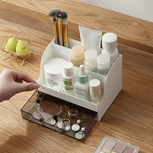 Multifunctional Pen & Pencil Case Organizer with Drawer for Desk, Workplace White White