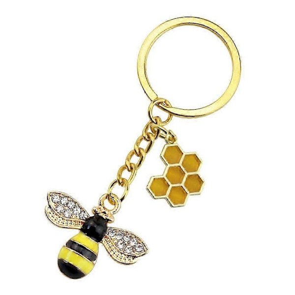 Bee-themed Keychain, Hexagonal Shape, Alloy, Yellow, Gift, 1 pc