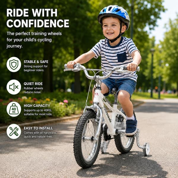 Universal Training Wheels for 12-20 Inch Bicycles – Compatible with Multi-Speed Bikes, Adjustable Height