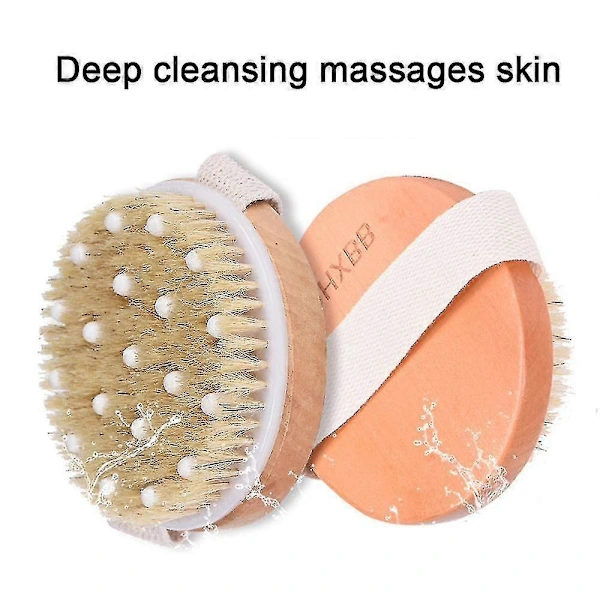 Kropsbørste, Neutral Tørbørste til Cellulite og Lymfe, Rund Eksfolierende Kropsskrubbe med Bløde Massagenoder
