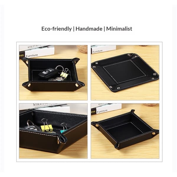 Valet Tray Desk Storage Organizer - Premium PU Leather Bedside Table Tray