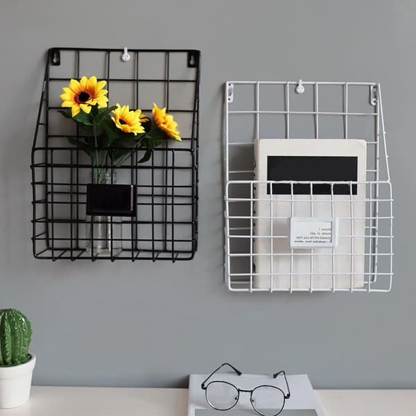Metal Wire Mesh Shelf Hanging File Mail Document Organizer Magazine Storage Rack Wall Shelves (Black)