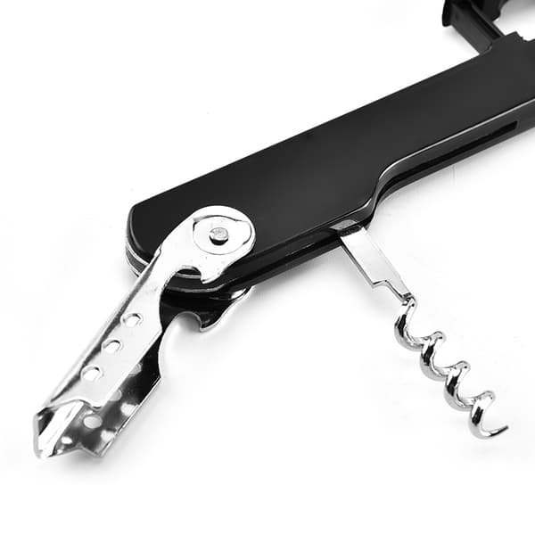 Double-Hinged Corkscrew Classic Black Wine Corkscrew with Retractable 4-Wheel Foil Cutter, 3 in 1, for Opening Bottles, Beer, Compact