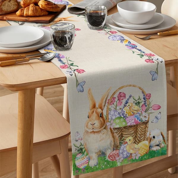 Easter Egg Table Runner - Festive Home Decor | Anti-dirt Tablecloth | Rabbit Flowers Leaves Easter Table Runner (183 X 33cm)