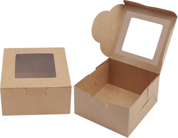 Brown Kraft Paper Boxes with Transparent Window (50-pack) - Cake Box