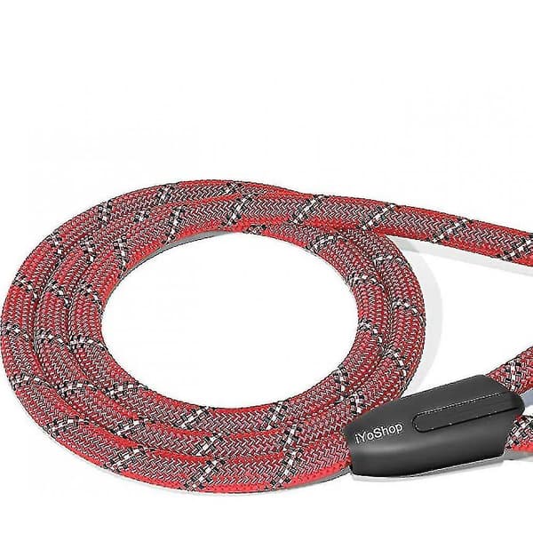 Dog Leash with Comfortable Padded Handle and Highly Reflective Threads (Red)