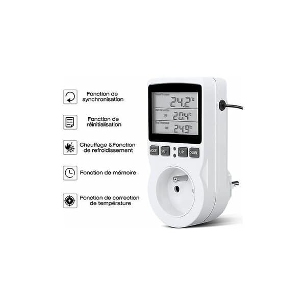 Termostatuttak, digital programmerbar uttakstimer med sonde, drivhusvarmer akvarium