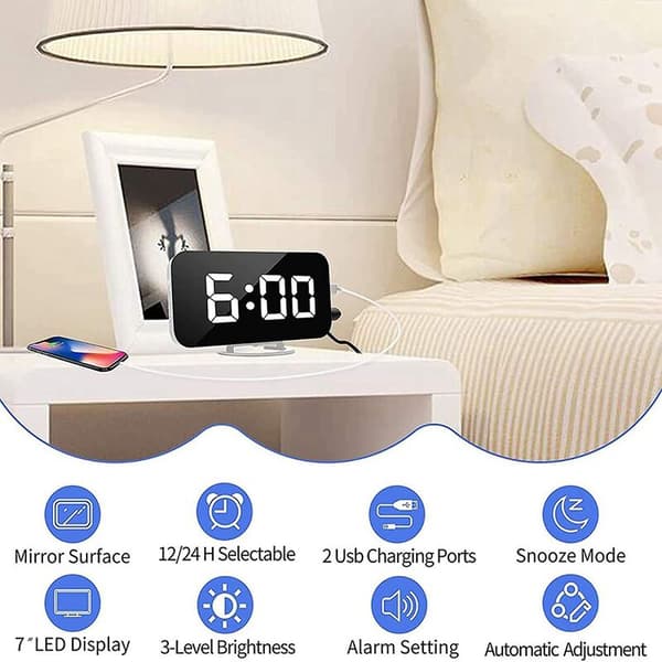 Digital Alarm Clock, LED Alarm Clock, Automatic Brightness Adjustment, Easy to Set Desk Clock for Home Kitchen White