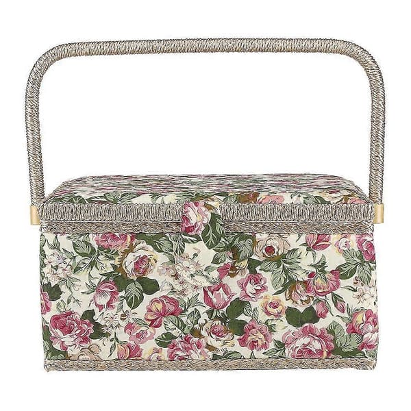 Fabric Printed Sewing Basket Craft Box Household Storage Organizer with Handle