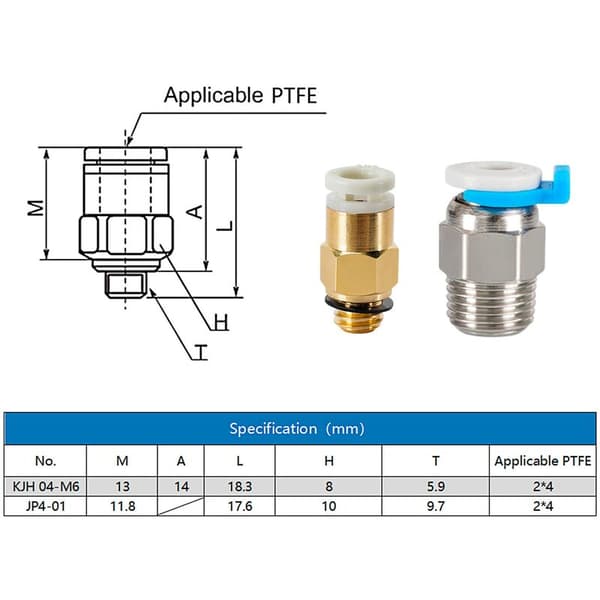 3D-printertilbehør, PC4-M6 PC4-M10 pneumatiske koblinger, PTFE Bowden-rør, til 3V2/3/3 Pro 3D-printer