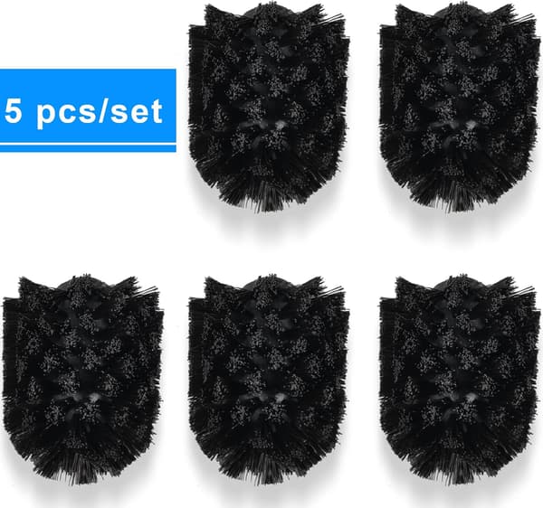 (5-pakning) Erstatningshode for toalettbørste, plast svart 7 x 7 x 9 cm (hode)