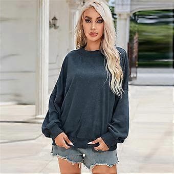 Casual Långärmad Tröja Dam Basic Lös Passform Mock Crew Neck Lätt Tunika Pullover Höstkläder ljusblå M ljusblå M light blue M