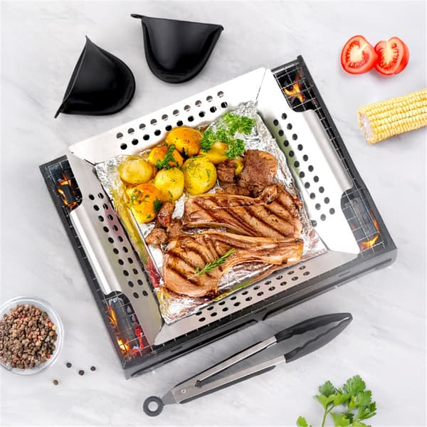 Grillkurv, grillkurv i rustfritt stål, BBQ-grillkurv Wok for grønnsaker, kebab, reker
