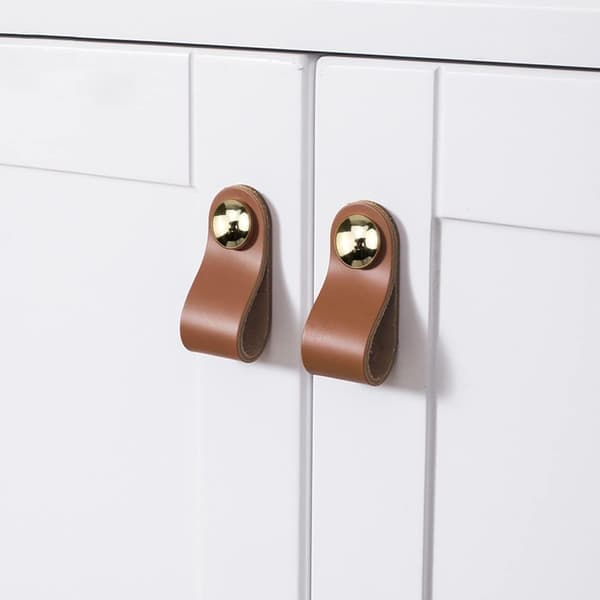 (Brown) 8 Pcs Leather Handles, Leather Drawer Handles, Leather H
