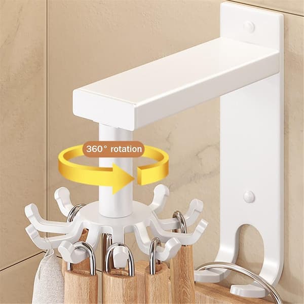 Kitchen Utensil Holder Practical Rotating Tool Hook Holder Wall Mounted Kitchen Utensil Hanger Rotatable
