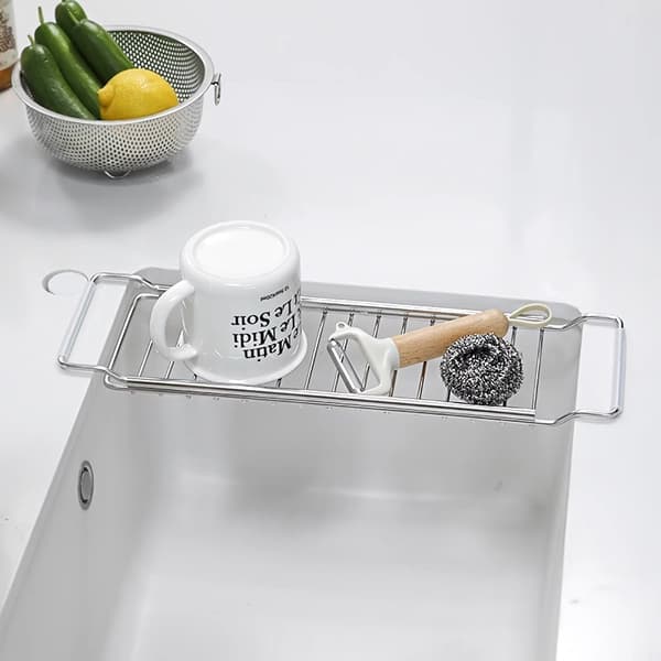 Telescopic Stainless Steel Sink Rack, Sponge Holder, Extendable Sink Organizer