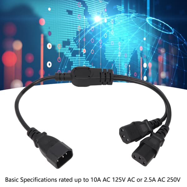 C14 til 2 C13 Y-splitter strømkabel til computere, skærme, printere