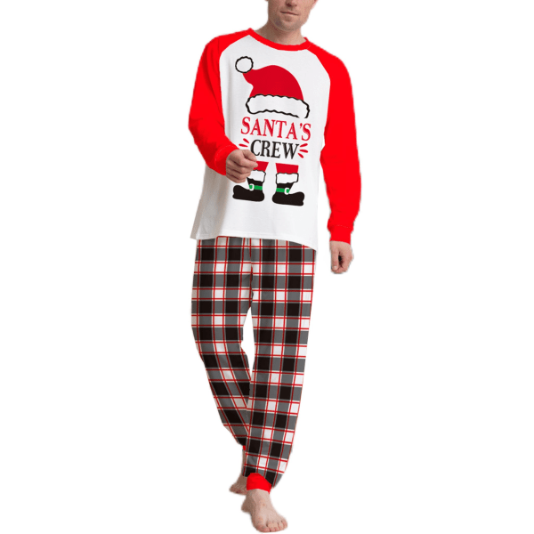 Elastisk midja matchande set Holiday Långärmad nattkläder Loungewea, Färg: Röd, Storlek: Dad L