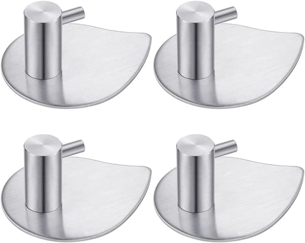 4-pack towel hooks, wall hooks, self-adhesive stainless steel, no drilling, rust-resistant, for kitchen, bathroom, office
