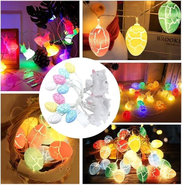 Easter Light Decorations, 10ft 20 LED Cracked Eggs, Rabbit, Battery Operated String Lights Indoor Outdoor for Tree Easter Party