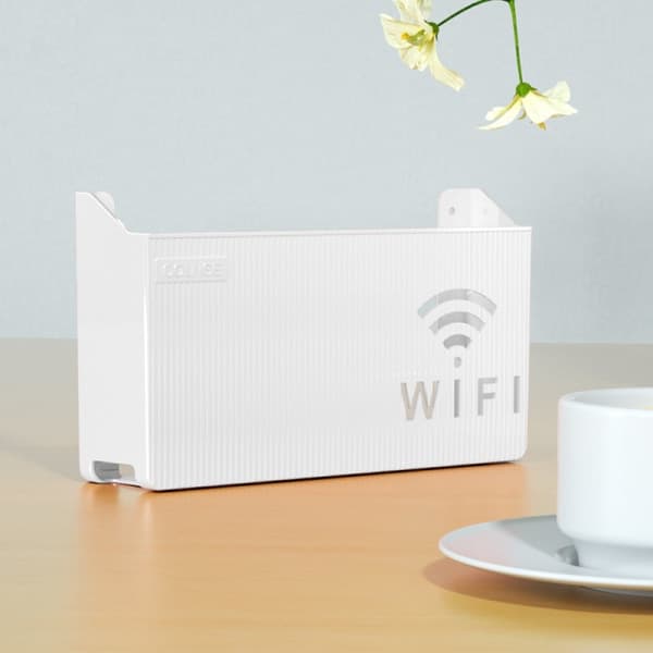 Wireless Wifi Router Shelf Storage Box Wall Mounted ABS Organizer White