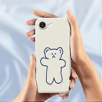 Compatible Case for iPhone 16e, Simple Bear Pattern, Straight Edge, TPU Back (Beige)