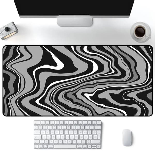 Abstract Black and White Marble Liquid Topographic Contour Map Ink Fluid Wave Gaming Keyboard Mouse