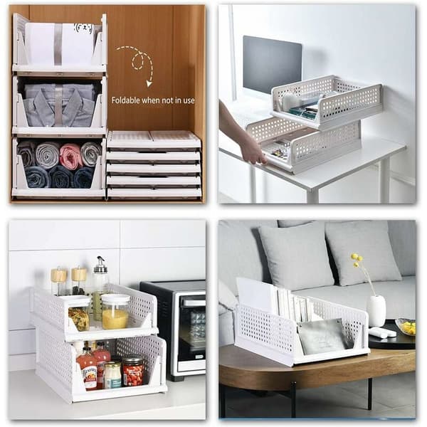 Stackable Clothes Storage Basket Organizer Sliding Wardrobe Drawer Shelf DIY Divider Separator Desk Container for Closet Cabinet Kitchen Bathroom O