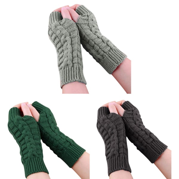 3 par kvinnors vinteröppna fingerhandskar, korta datorhandskar, varma halvfingerhandskar, ullhandskar med platt mun.