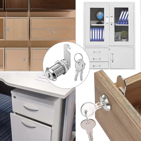 Cylinder 16mm Security Lock for Mailbox with 5 Different Locking Plates and 2 Keys, Cam Lock for Cabinets, Lockers, Toolbox, Filing Cabinet