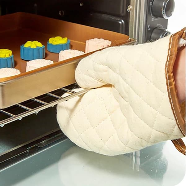 Bomullsovnsvott et par, høye mikrobølgeovnhansker, kjøkkenhansker for baking, matlaging, grilling, liten