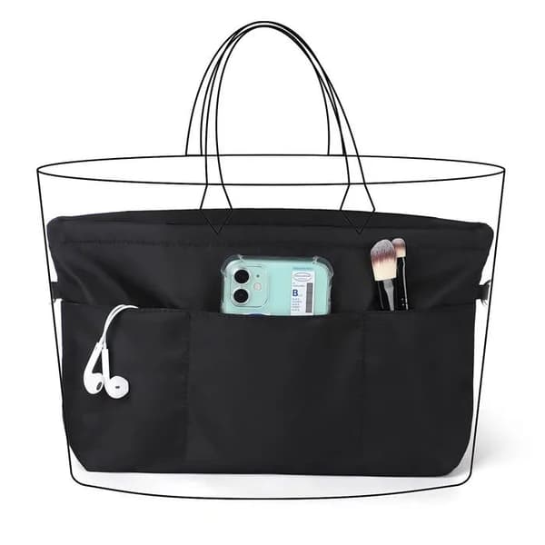 Handbag organizer, nylon bag organizer with keychain, inner pockets, waterproof, black (DB)