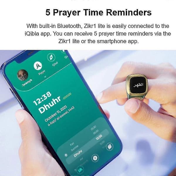 Smart Tasbih Tæller Ring til Muslimer Digital Tasbeeh 5 Bedetider Tasbih Ring (sort) db