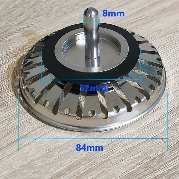 Sil i rustfritt stål, silplugg for vask, avløpsplugg med doble funksjoner, erstatning for avløpskurv (diameter: 84 mm)