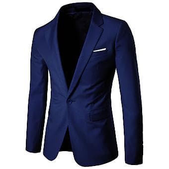 Men's Blazer One Button Solid Color Turn-down Collar Plus Size Slim Pockets Suit Jacket for Office (3XL Navy Blue)