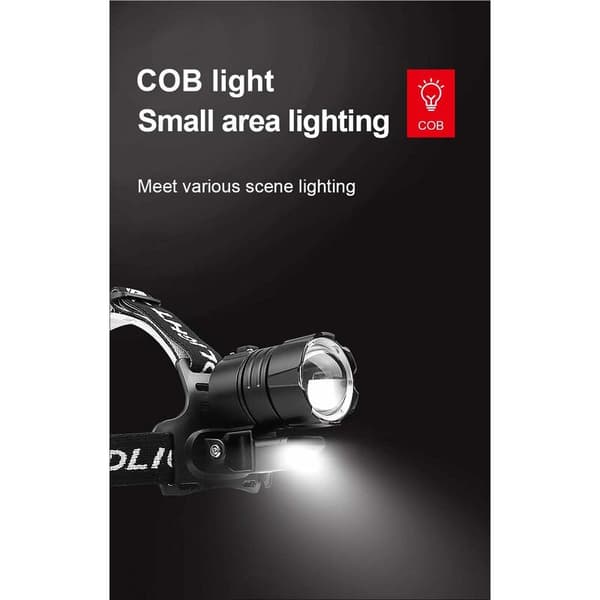 Oppladbar LED-hodelykt, kraftig LED-hodelykt Vanntett utendørs hodelykt 4 moduser Zoombar