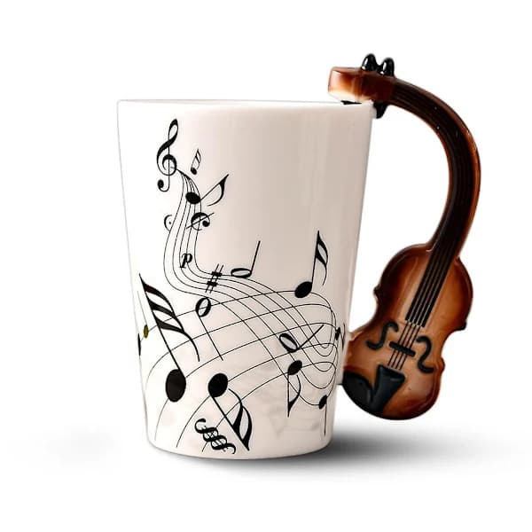 Ceramic Violin Mug with Musical Note Handle for Coffee, Tea, and Milk, Home Use, 220ml, as shown as shown