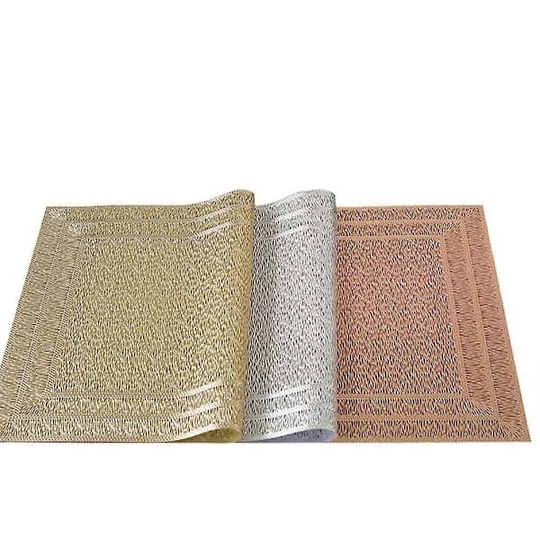 6 Pcs Rectangular Woven Placemats Non-Slip 45x30 cm Textured Scratch-Resistant PVC Placemats, for Kitchen Home Decor Silver